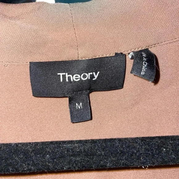 Theory tan silk shawl collar long sleeve top - Picture 6 of 7